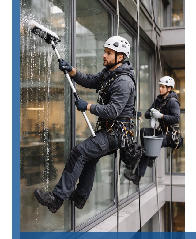 Профессиональная мойка витражей промышленными альпинистами в Красноуфимске