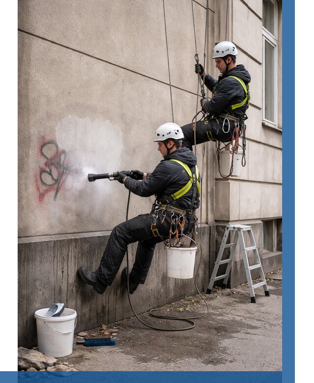 Удаление граффити с фасада в Красноуфимске от 4571 р. | ВЫСОТНИК-Крф