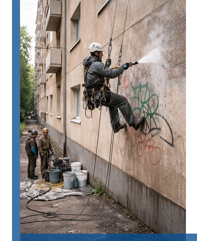 Удаление граффити с фасада в Красноуфимске без следов и повреждений