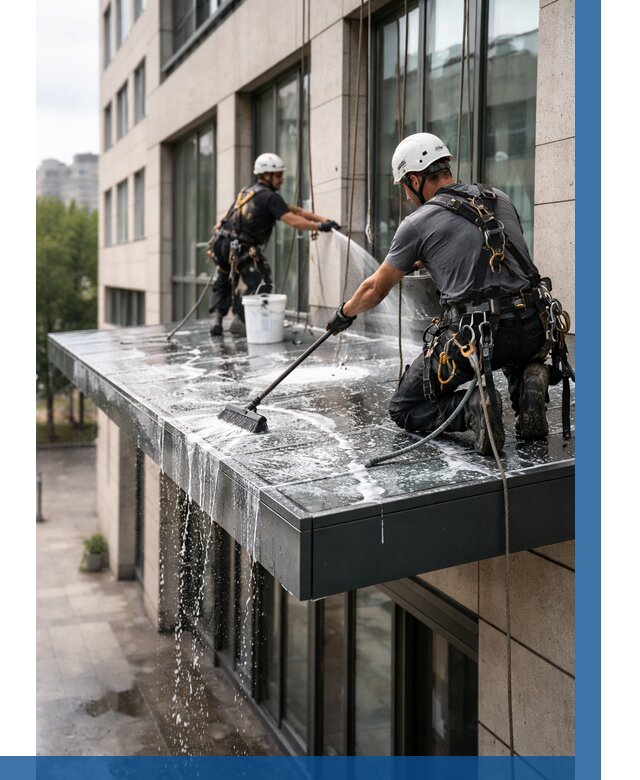 Мойка козырьков и навесов в Красноуфимске от 3555 р. | ВЫСОТНИК-Крф