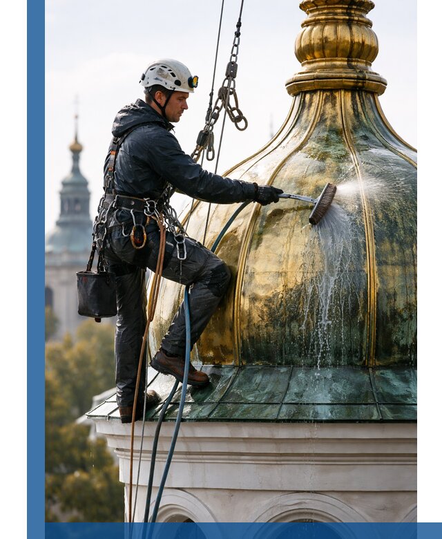 Профессиональная мойка куполов и шпилей высотными альпинистами в Красноуфимске