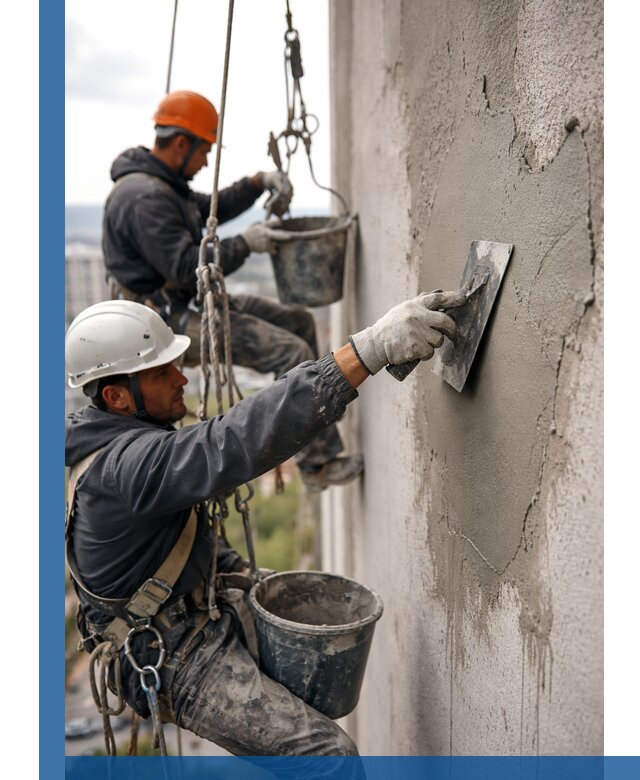 Штукатурка фасада на высоте в Красноуфимске профессиональные работы