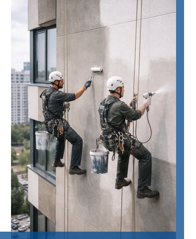 Покраска фасада альпинистами в Красноуфимске от 305 р. | ВЫСОТНИК-Крф