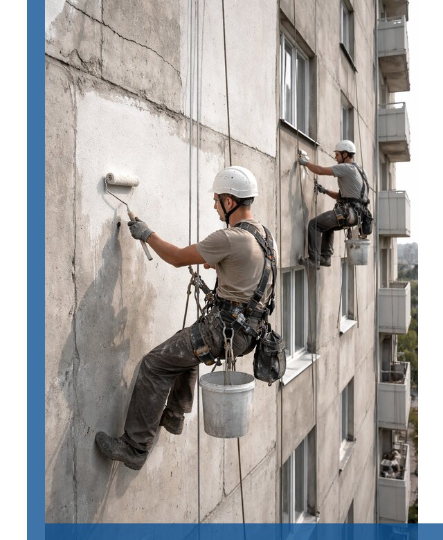 Покраска бетонного фасада в Красноуфимске для жилых и промышленных объектов