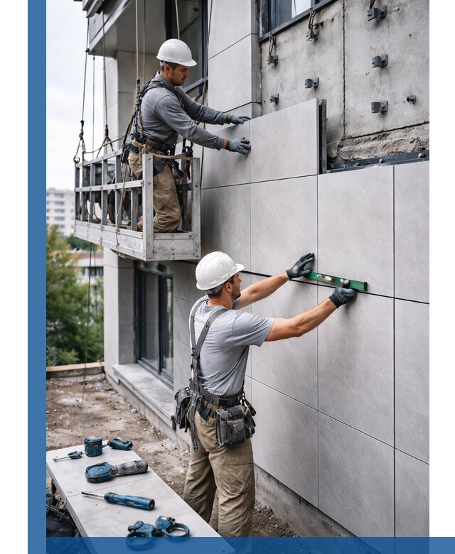 Монтаж керамогранита на фасад в Красноуфимске под ключ с гарантией качества