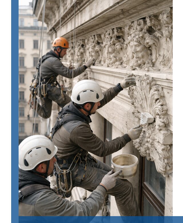 Реставрация фасадной лепнины с высотными работами в Красноуфимске