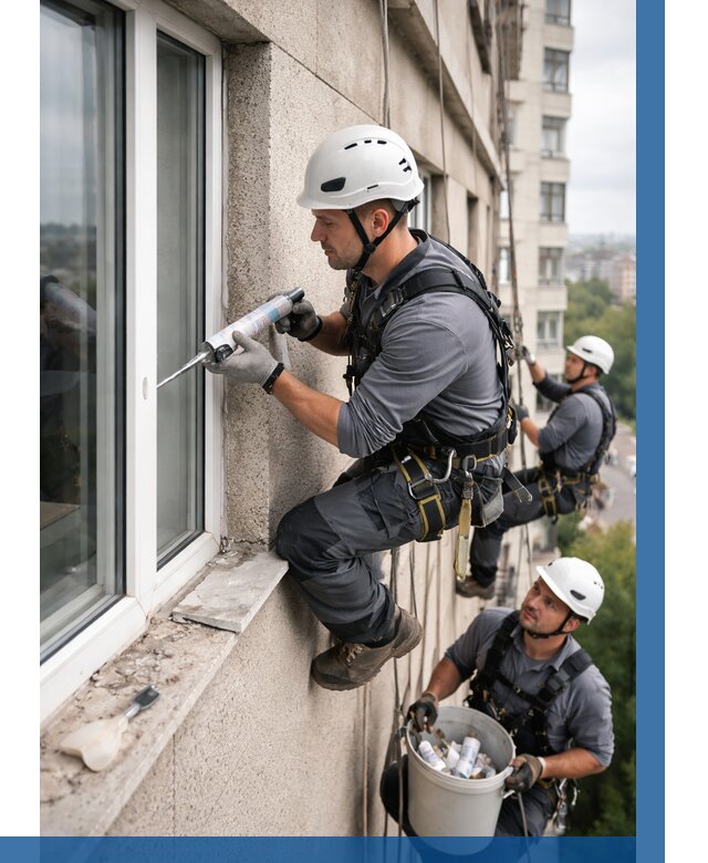 Герметизация оконных швов снаружи в Красноуфимске от 1524 р. | ВЫСОТНИК-Крф