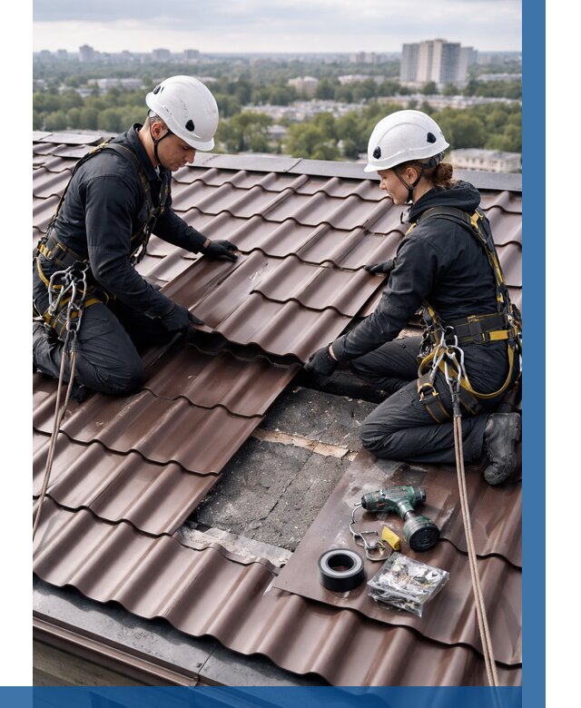 Ремонт металлочерепицы на крыше в Красноуфимске от 914 р. | ВЫСОТНИК-Крф