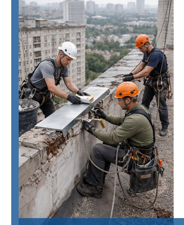 Ремонт парапета на кровле в Красноуфимске, высотные работы с гарантией