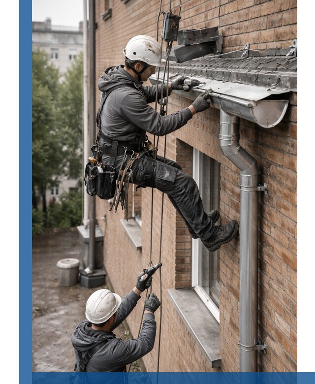 Монтаж водосточной системы на здании в Красноуфимске под ключ