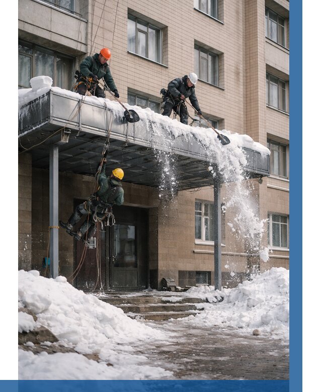 Очистка козырьков от снега в Красноуфимске от 3555 р. | ВЫСОТНИК-Крф