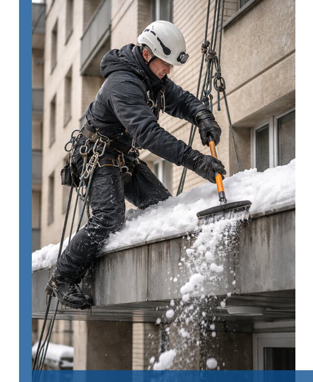 Очистка козырьков от снега в Красноуфимске круглогодично безопасно