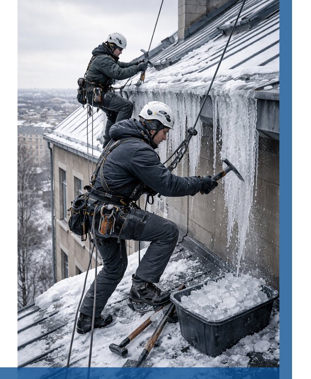 Удаление наледи с кровли в Красноуфимске от 5586 р. | ВЫСОТНИК-Крф