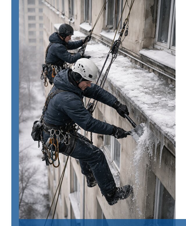Удаление наледи и сосулек с карнизов в Красноуфимске профессионально