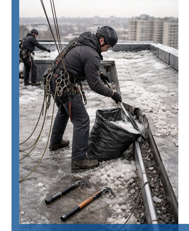 Аварийная очистка кровли в Красноуфимске от промальпинистов