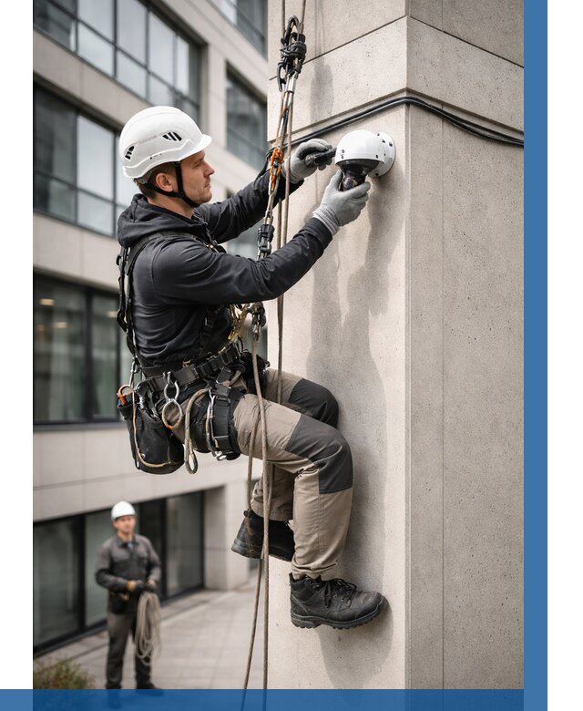 Монтаж камер видеонаблюдения на фасаде в Красноуфимске от 8633 р.-ВЫСОТНИК-Крф