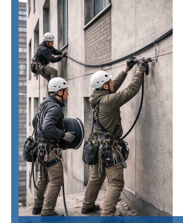 Прокладка кабеля по фасаду в Красноуфимске, профессиональный монтаж