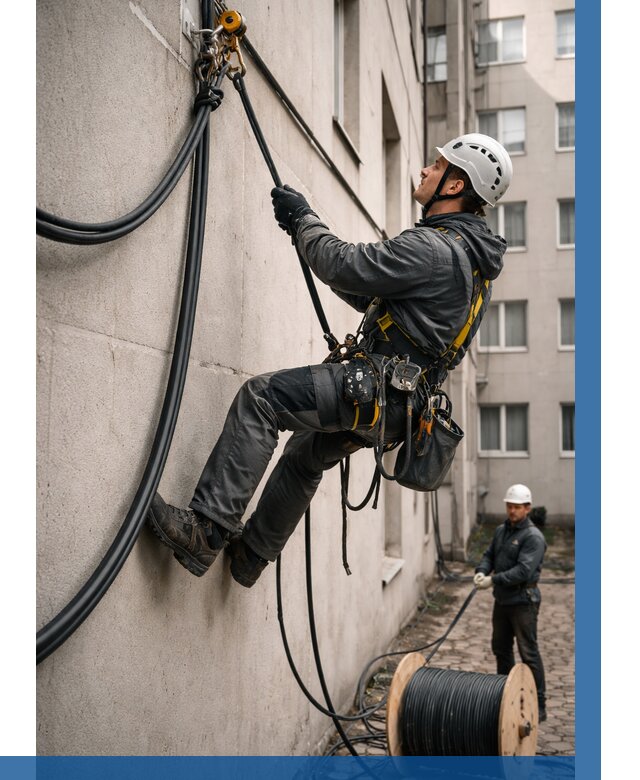 Протяжка кабеля питания на высоте в Красноуфимске от 457 р. | ВЫСОТНИК-Крф