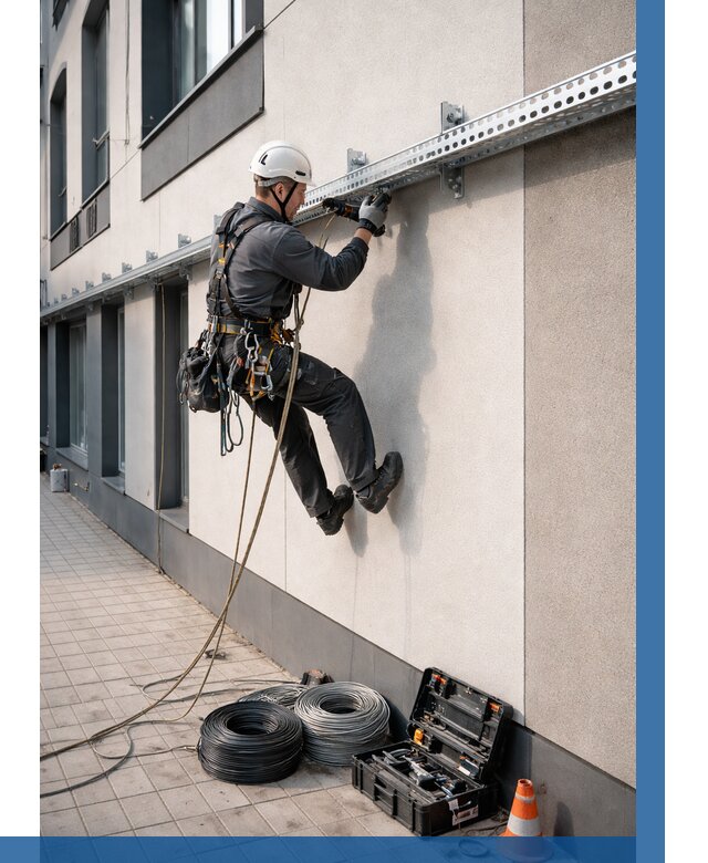 Монтаж кабельных лотков на фасаде в Красноуфимске от 1219 р. | ВЫСОТНИК-Крф