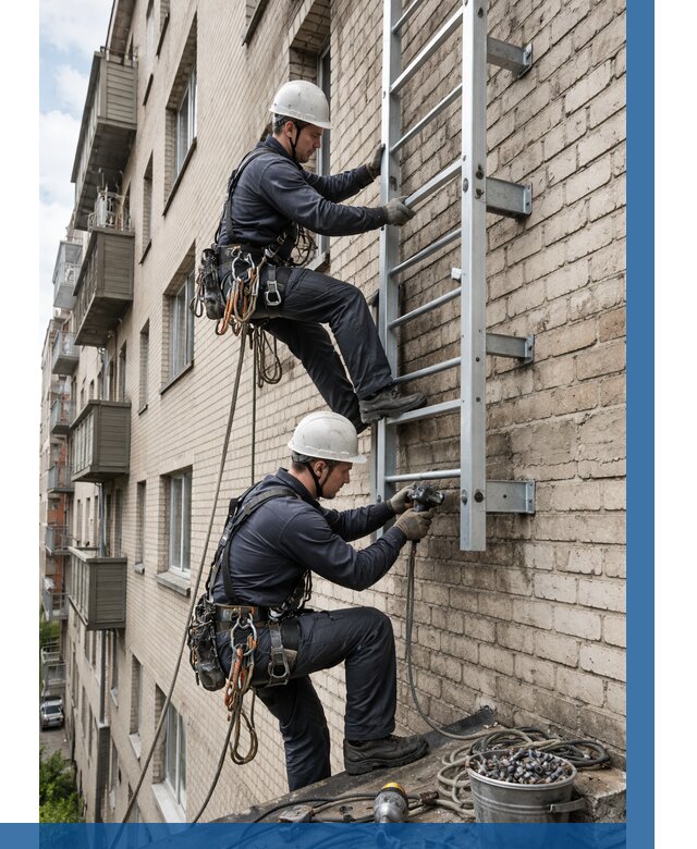 Монтаж пожарной лестницы в Красноуфимске от 25393 р заказать у ВЫСОТНИК-Крф