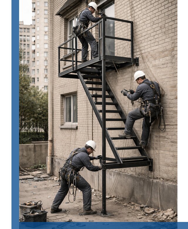 Монтаж пожарной лестницы в Красноуфимске, установка и крепление