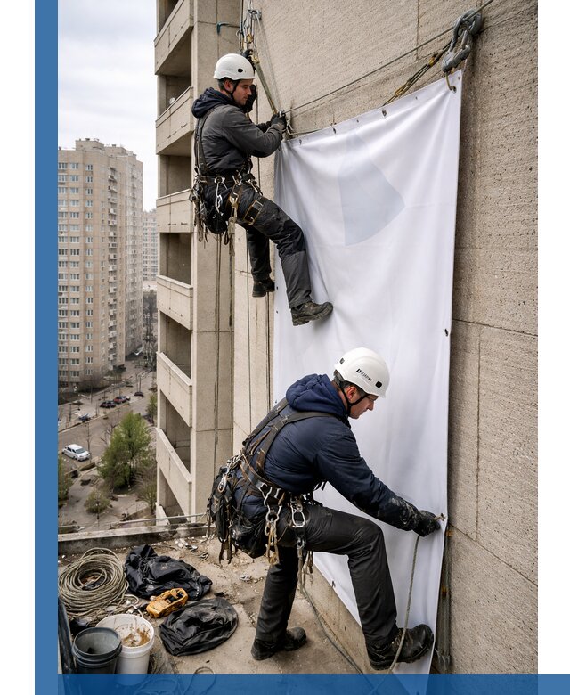 Профессиональный монтаж баннеров на фасаде в Красноуфимске