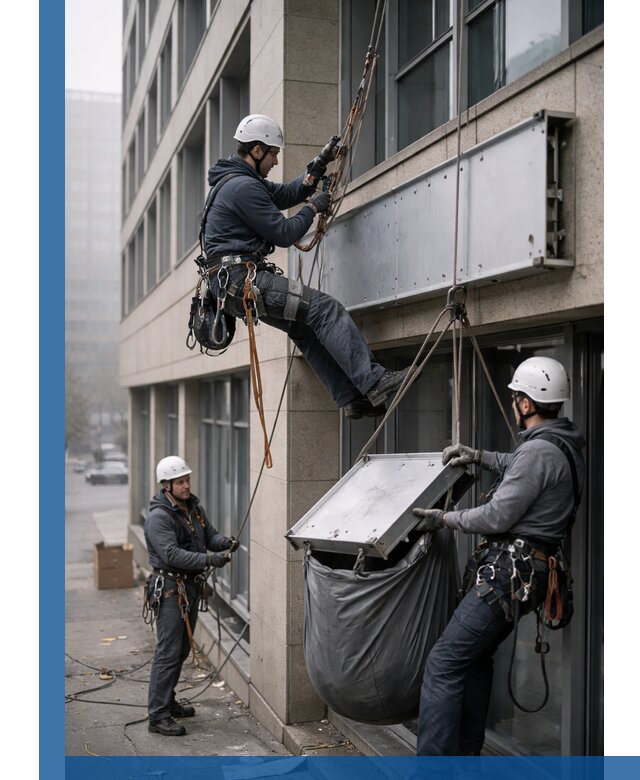 Демонтаж рекламной вывески с высотными работами в Красноуфимске