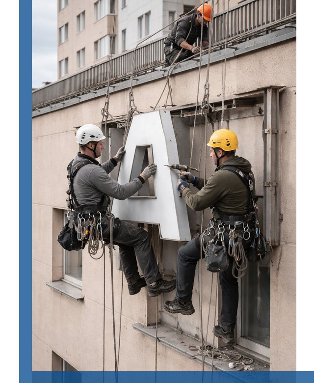 Ремонт и восстановление наружных вывесок на высоте в Красноуфимске