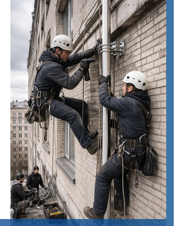 Монтаж флагштока на здании в Красноуфимске от 6602 р. | ВЫСОТНИК-Крф