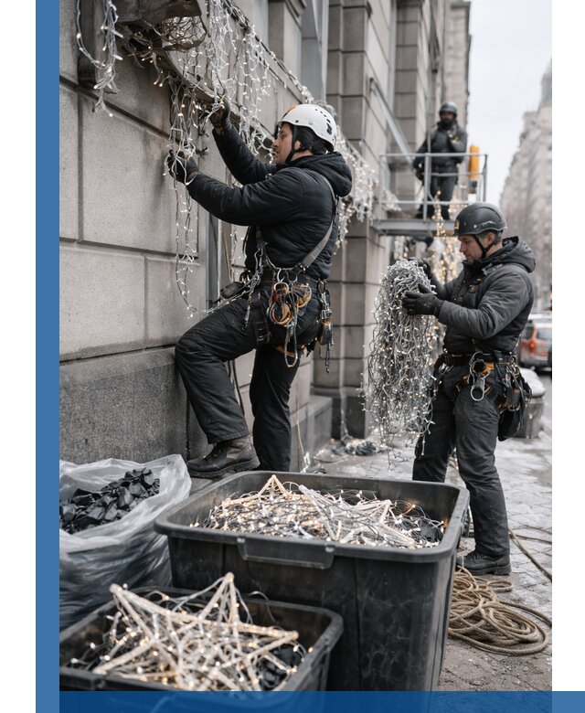 Демонтаж новогоднего оформления и гирлянд в Красноуфимске