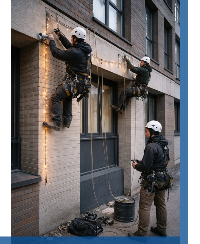 Монтаж гирлянд на фасаде в Красноуфимске от 3555 р. | ВЫСОТНИК-Крф