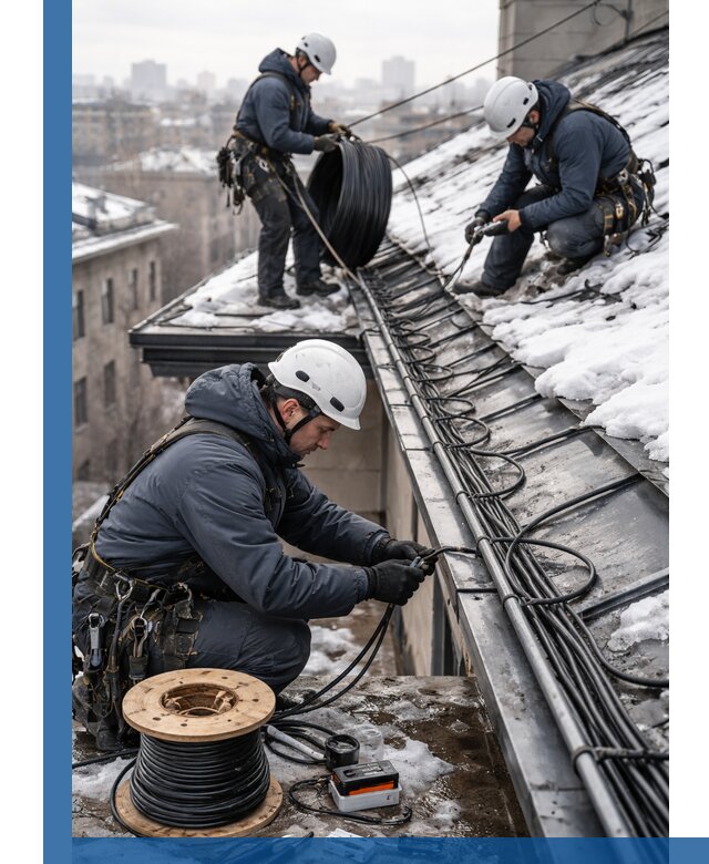 Монтаж греющего кабеля на кровле в Красноуфимске под ключ