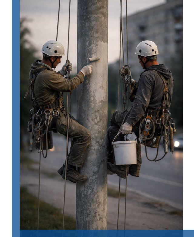 Покраска опор освещения и антикоррозийная защита в Красноуфимске