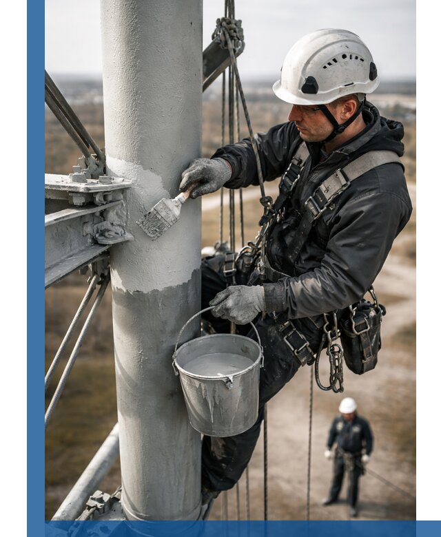 Покраска мачт связи в Красноуфимске промышленными альпинистами