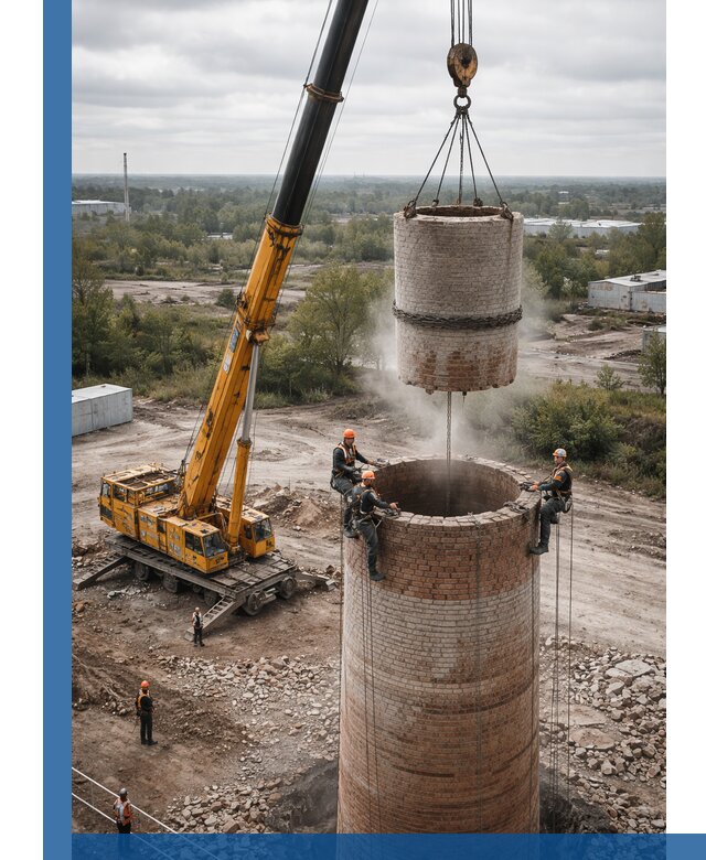 Демонтаж дымовой трубы в Красноуфимске с гарантиями безопасности