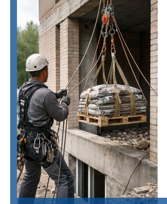 Подъем материалов на этаж веревками в Красноуфимске оперативно