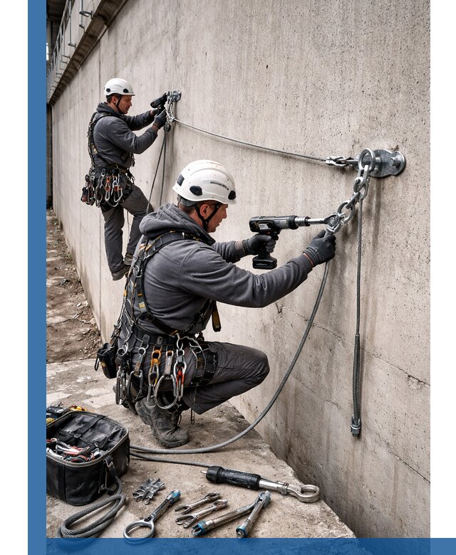 Монтаж анкерных линий высотной безопасности в Красноуфимске