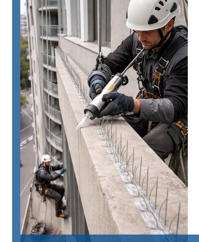 Установка шипов от птиц на фасадах и кровлях в Красноуфимске